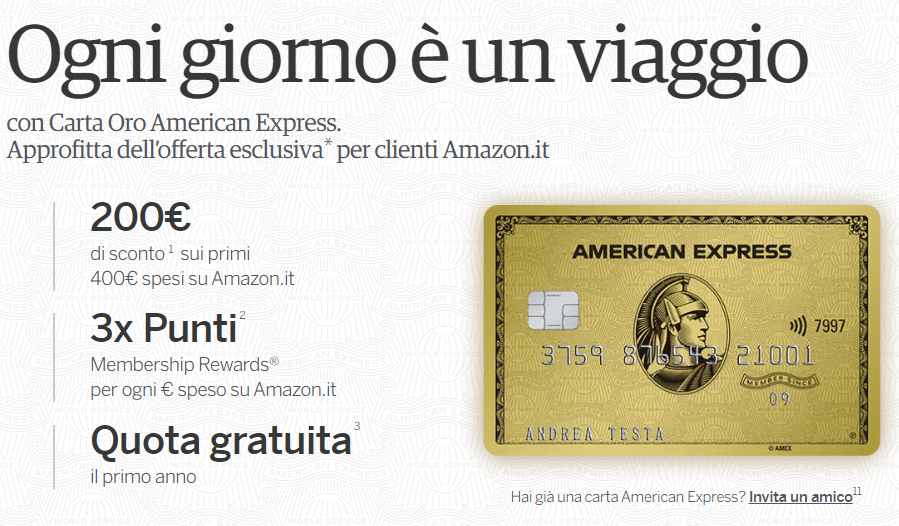 Carta Oro American Express - vantaggi con Amazon